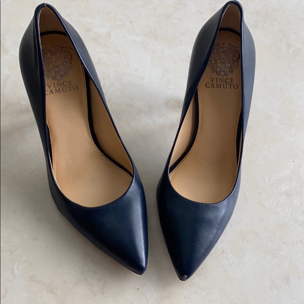 Blue leather heels